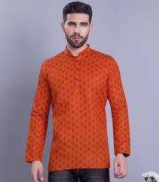 Orange printed cotton men-kurtas