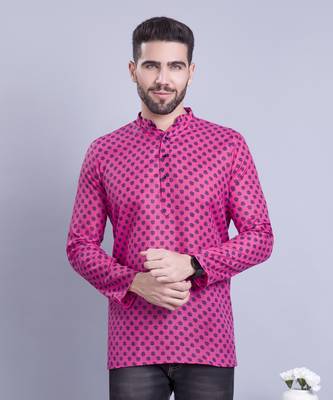Pink printed cotton men-kurtas 2