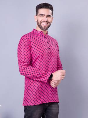 Pink printed cotton men-kurtas 1