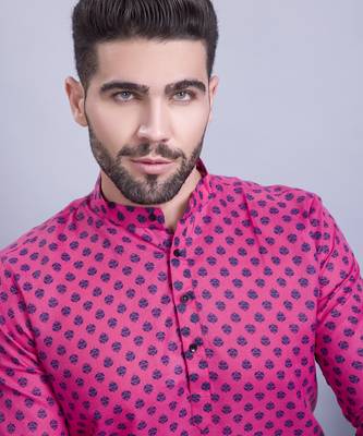 Pink printed cotton men-kurtas 4