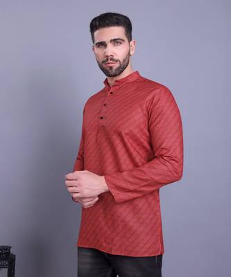 Red printed cotton men-kurtas 3
