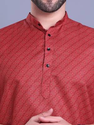 Red printed cotton men-kurtas 4