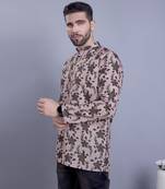 Beige printed cotton men-kurtas
