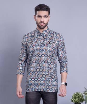 Green printed cotton men-kurtas 1