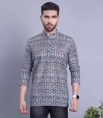 Green printed cotton men-kurtas