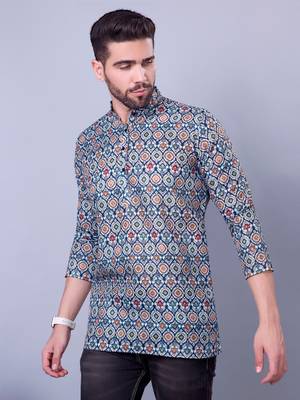 Green printed cotton men-kurtas 3