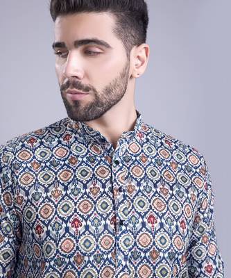 Green printed cotton men-kurtas 4