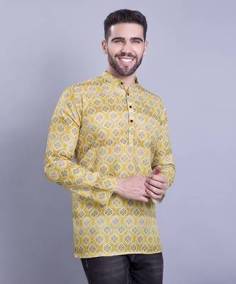 Yellow printed cotton men-kurtas 2