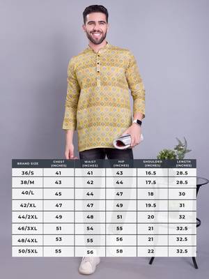 Yellow printed cotton men-kurtas 5