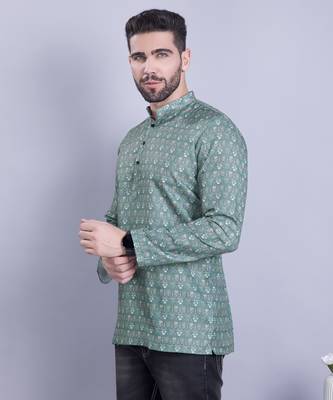Green printed cotton men-kurtas 2