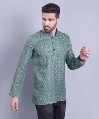 Green printed cotton men-kurtas 3