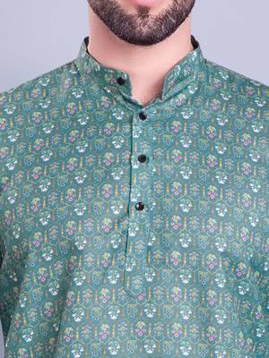 Green printed cotton men-kurtas 4
