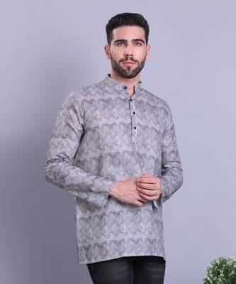 Grey printed cotton men-kurtas 2