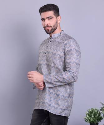 Grey printed cotton men-kurtas 3