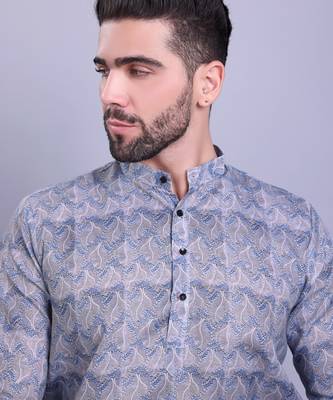 Grey printed cotton men-kurtas 4