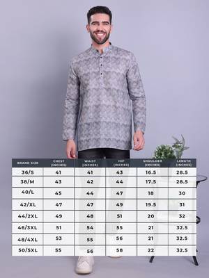 Grey printed cotton men-kurtas 5
