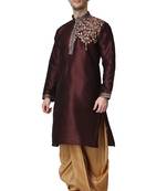 Brown embroidered dupion silk kurta-pajama