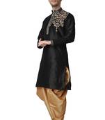 Black embroidered dupion silk kurta-pajama