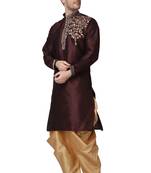Brown embroidered dupion silk kurta-pajama