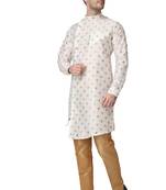 White printed silk blend kurta-pajama
