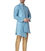 Blue printed silk blend kurta-pajama