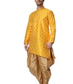Orange printed silk blend kurta-pajama