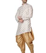 White printed silk blend kurta-pajama