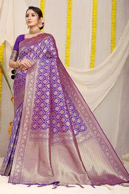 PURPLE BANARASI OCCESIONAL SAREE WITH BLOUSE  1