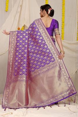 PURPLE BANARASI OCCESIONAL SAREE WITH BLOUSE  4