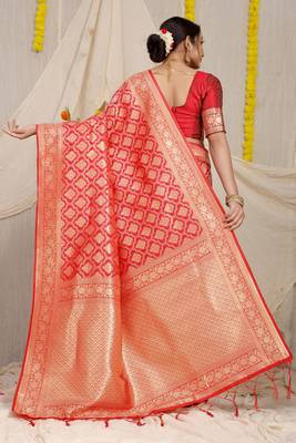RED BANARASI SILK BEAUTIFUL SAREE WITH BLOUSE  4