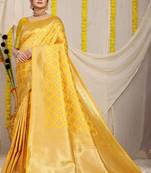 YELLOW BANARASI SILK SAREE WITH WWAVIVNG WORK 