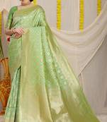 GREEN  BANARASI STUNNING SAREE WITH BLOUSE 