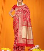 RED BANARASI SILK BEAUTIFUL SAREE WITH BLOUSE 