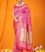 PINK BANARASI SILK FESTIVE SAREE WITH BLOUSE 
