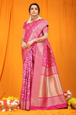 PINK BANARASI SILK FESTIVE SAREE WITH BLOUSE  2