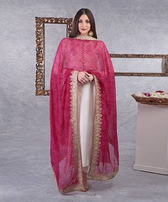 Magenta Bandhani Kashmiri Tilla Embroidered Dupatta With Kurta Set 1