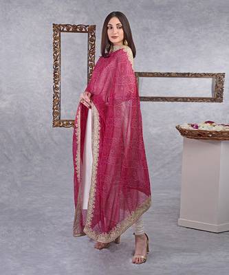 Magenta Bandhani Kashmiri Tilla Embroidered Dupatta With Kurta Set 2