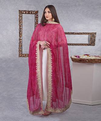 Magenta Bandhani Kashmiri Tilla Embroidered Dupatta With Kurta Set 4