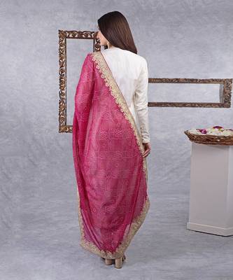 Magenta Bandhani Kashmiri Tilla Embroidered Dupatta With Kurta Set 5