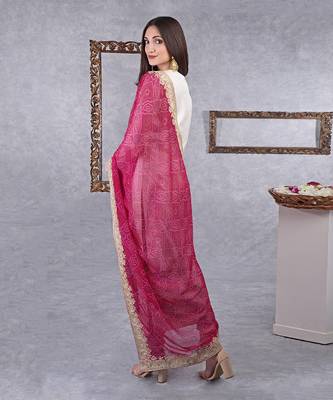 Magenta Bandhani Kashmiri Tilla Embroidered Dupatta With Kurta Set 6