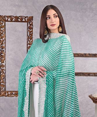 Sea Green Leheriya Kashmiri Tilla Embroidered Dupatta With Kurta Set 2