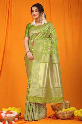 MEHNDI GREEN BANARASI SILK BEAUTIFUL SAREE  1