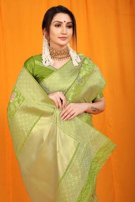 MEHNDI GREEN BANARASI SILK BEAUTIFUL SAREE  4