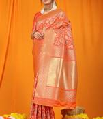 ORANGE BANARASI SILK SAREE WITH WEAVING WORK 