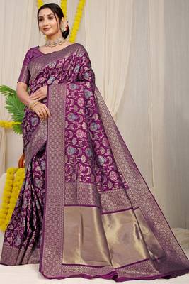 PURPLE BANARASI OCCESIONAL SAREE WITH BLOUSE  1