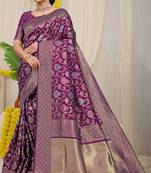 PURPLE BANARASI OCCESIONAL SAREE WITH BLOUSE 