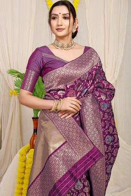 PURPLE BANARASI OCCESIONAL SAREE WITH BLOUSE  3