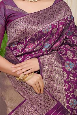 PURPLE BANARASI OCCESIONAL SAREE WITH BLOUSE  4