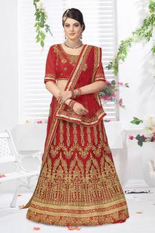 Trendmalls Red  Net Embroidery Wedding, Party Wear Semi-stitched Latest Lehenga Choli With Dupatta