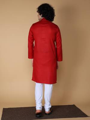 MAAHI FABS Red plain blended cotton kurta pajama 2